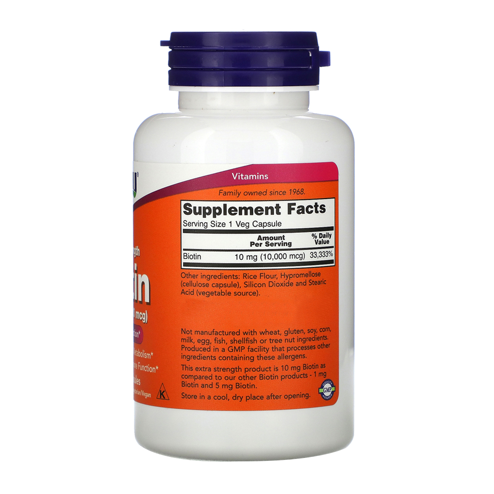 BIOTIN 10 mg Extra Strength Now Foods 120 VEG CAPS