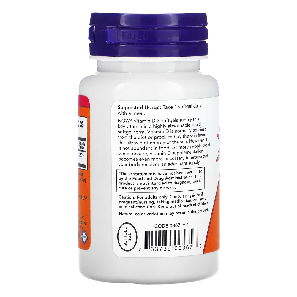 Vitamin D3 2000 iu High Potency Now Foods 120 Softgels