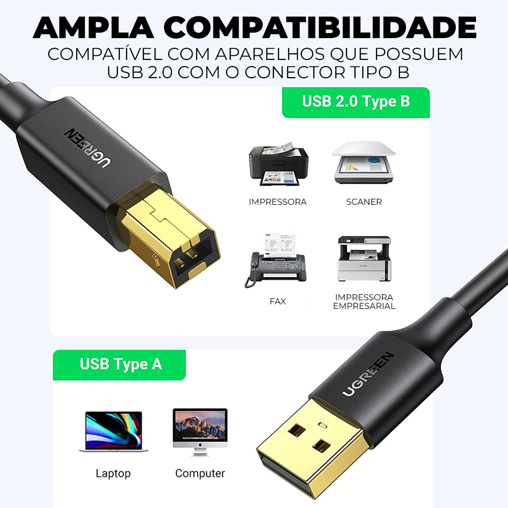 USB Printer Cable 2.0 Ugreen Type A Type Betro