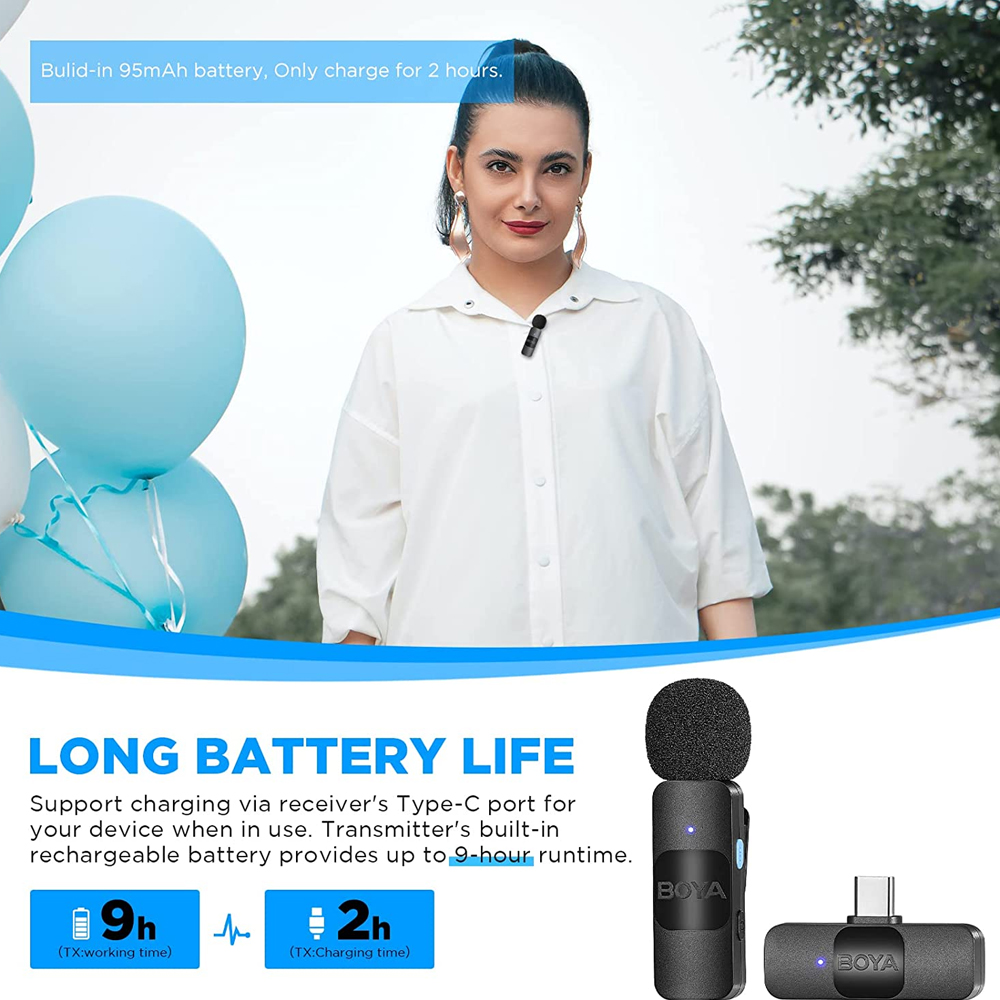 BOYA BY-V10 wireless microphone system USB C 2.4GHZ