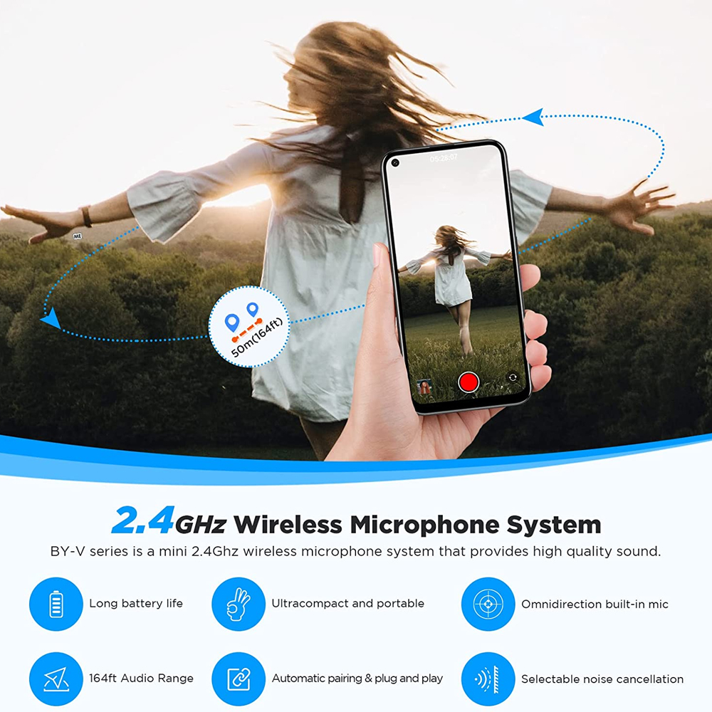 BOYA BY-V10 wireless microphone system USB C 2.4GHZ