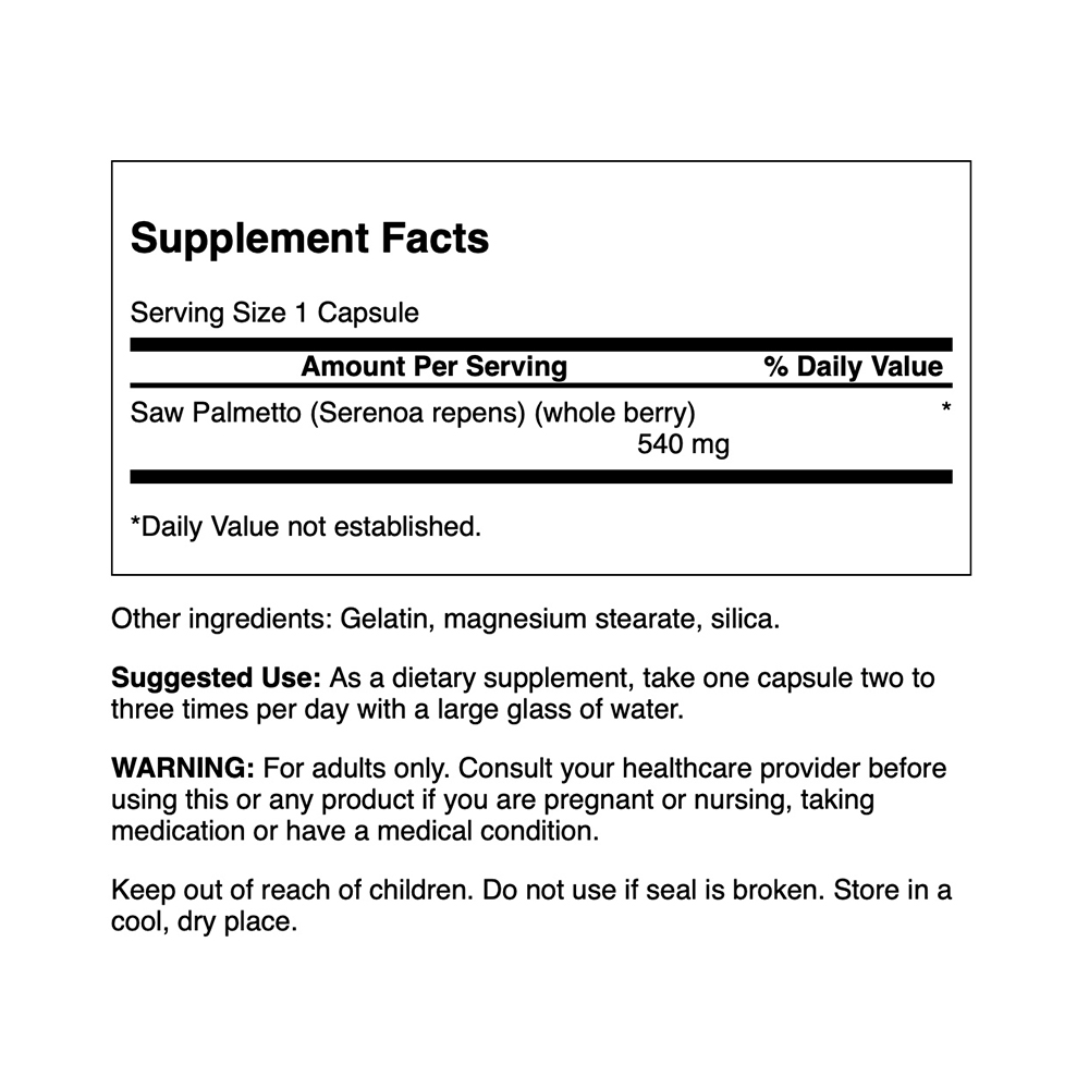 Saw Palmetto 540mg 250 capsules Swanson