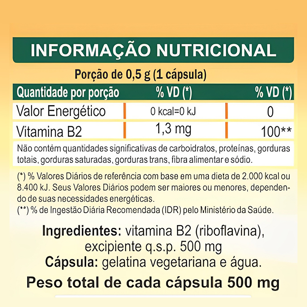 Riboflavin Vitamin B2 500mg Unilife 60 capsules