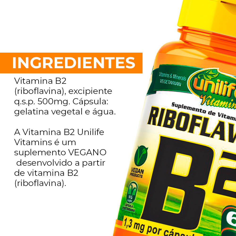 Riboflavin Vitamin B2 500mg Unilife 60 capsules
