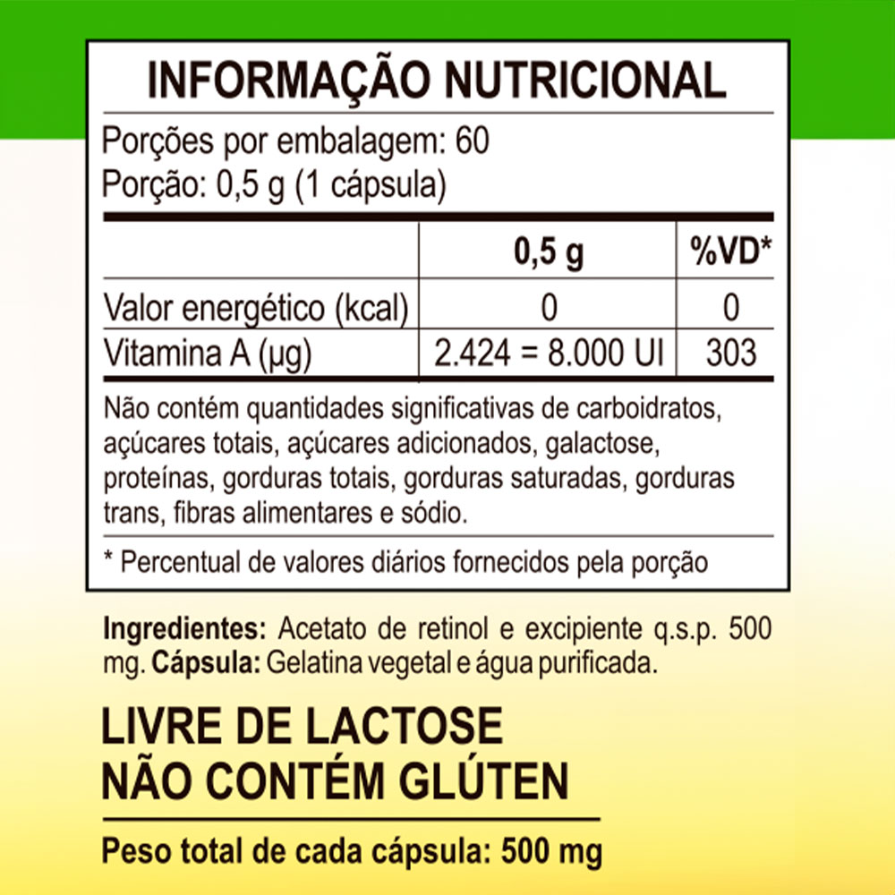 Vitamin A Retinol 500mg Unilife 60 capsules