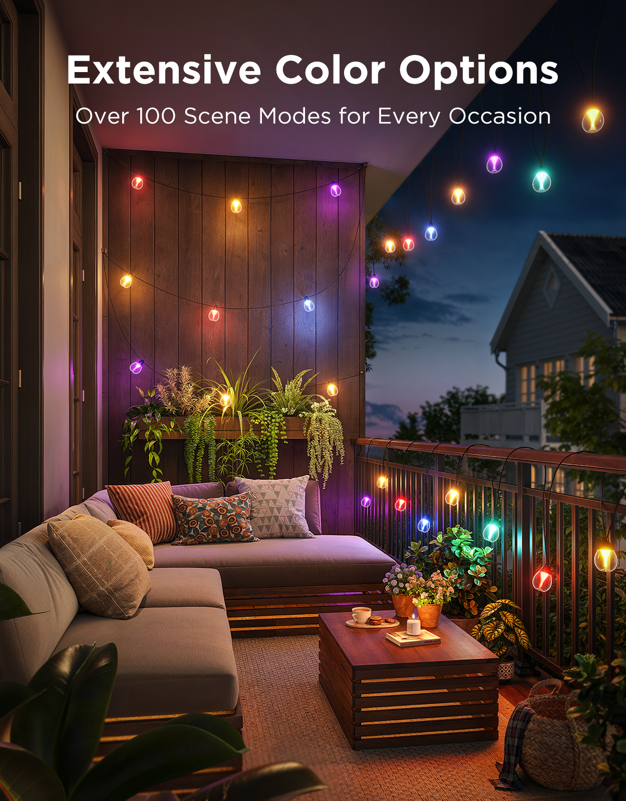 OUTDOOR SMART CORD LIGHTS H7021 RGBIC WARM WHITE 96FT